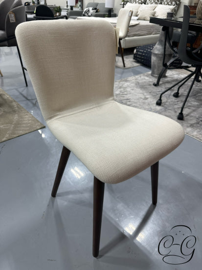 Cream Fabric Seat/Back Dining Chair W/Walnut Stained Legs