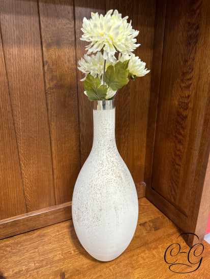 Cream Glass Vase W/Brown Speckles Silver Accent