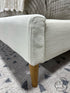 Cream Upholstered Queen Bed W/Sloped Headboard & Mattress (Never Used)