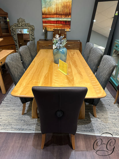 Custom Made Solid Pine Large One Piece Dining Table & 8 Bermex Chairs 96x47x30’’ Dining Table and Chairs