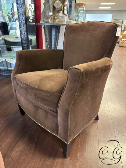 Dark Brown Velvet Arm Chair With Nailhead Detailing