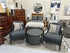 Dark Grey Round Ottoman W/Circle Pattern Fabric Nailhead Detailing