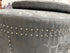 Dark Grey Round Ottoman W/Circle Pattern Fabric Nailhead Detailing