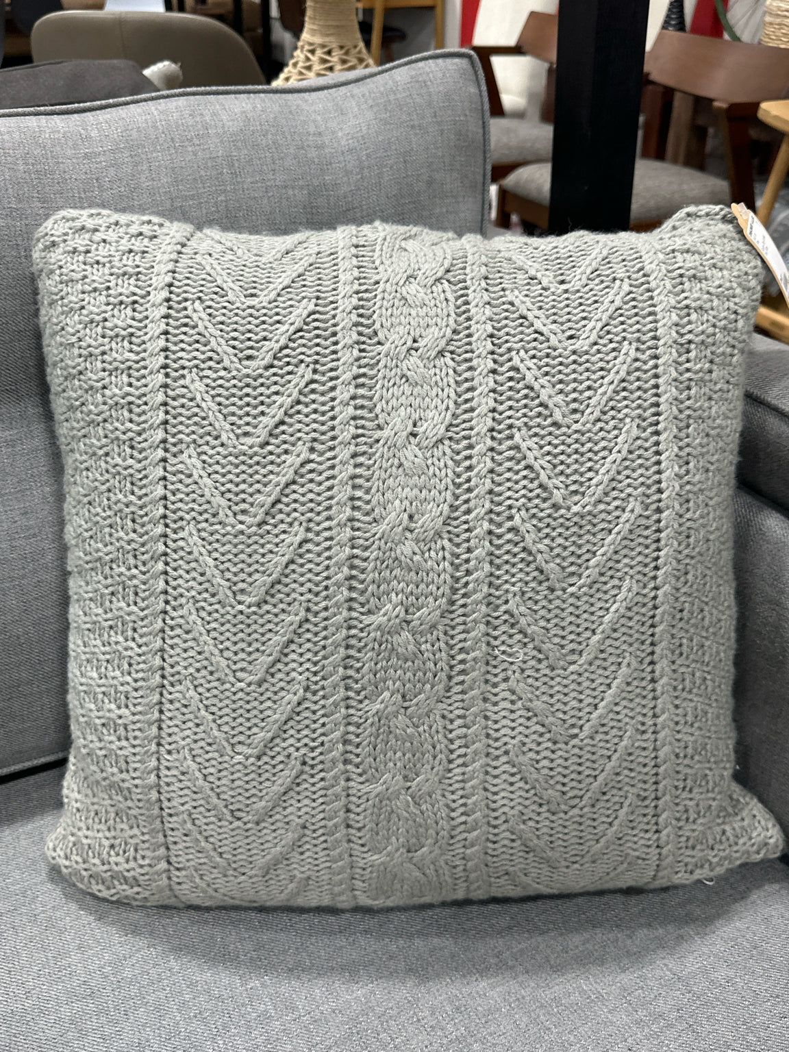 Square Grey Knitted Toss Pillow