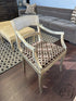 Dining Arm Chair W/Gold Leaf Finish Brown With Circle Pattern Fabric Cushioning 22x23x35’’ Dining Arm Chair