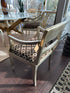 Dining Arm Chair W/Gold Leaf Finish Brown With Circle Pattern Fabric Cushioning 22x23x35’’ Dining Arm Chair