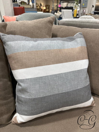 Down Filled Brown White Grey Large Stripe Toss Pillow