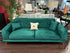 Emerald Green Convertible Sofa W/Channel Tufted Back Brass Plated Detailing