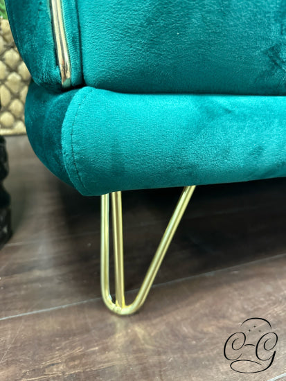 Emerald Green Convertible Sofa W/Channel Tufted Back Brass Plated Detailing