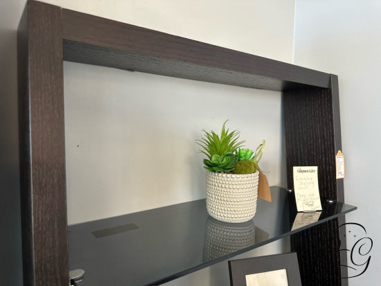 Espresso Brown Framed Leaning Shelf With 4 Smoked Grey Glass Shelves Shelving Unit