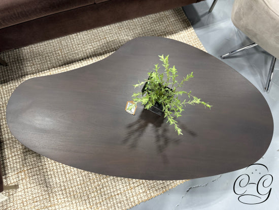 Ethnicraft Dark Brown Kidney Shaped Top Coffee Table W/Folded Design Wide Legs