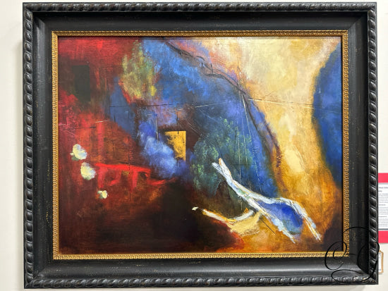 Framed Original Abstract Art In Blues Red Tan Artwork