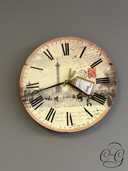 ’French Postcard’ Wood Clock W/Roman Numerals