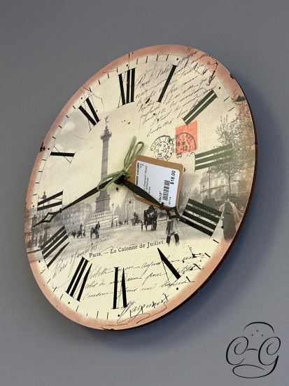 ’French Postcard’ Wood Clock W/Roman Numerals