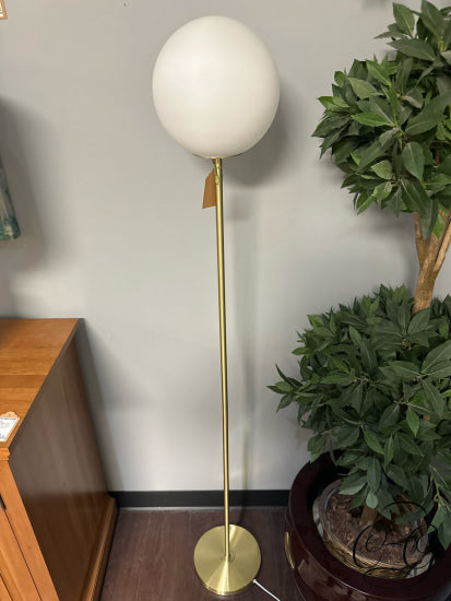 Frosted White Round Glass Moon Shade Gold Metal Base Floor Lamp