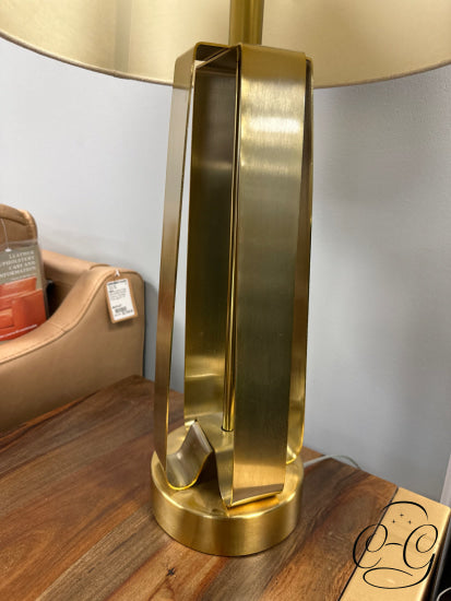 Gold Metal Base Table Lamp With Tan Shade