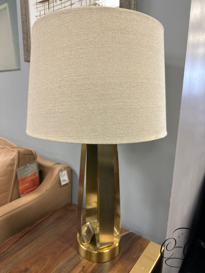 Gold Metal Base Table Lamp With Tan Shade