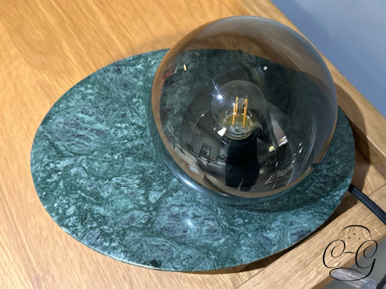 Green Marble Base Table Lamp W/Round Smoked Glass Shade