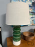 Green & White Ceramic Base Table Lamp W/Tan Shade