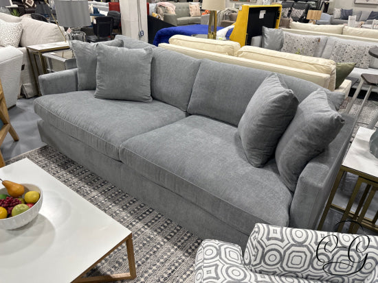 Grey Fabric 2 Seat Oversized Deep Sofa With 4 Toss Pillows