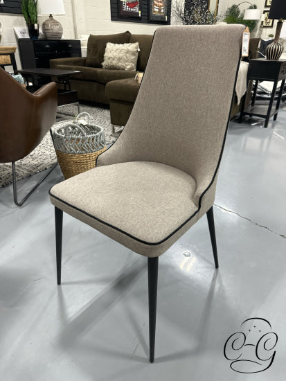 Grey Fabric High Back Chair W/Black Piping Metal Legs