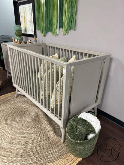 Grey Finish Crib With Mattress & Green Fitted Sheet