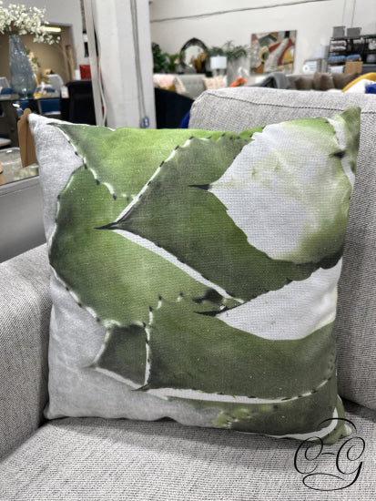 Grey Green White Leaf Pattern Design Toss Pillow