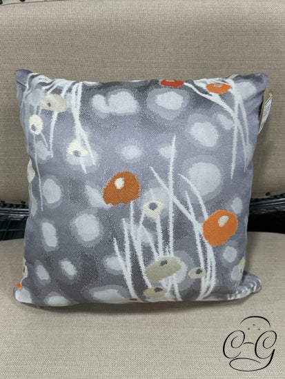 Grey Toss Pillow With Orange Ivory White Design