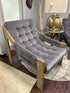 Grey Velvet ’Sling’ Chair With Weathered Natural Frame Blind Tufted Cushioning 31x41x38’’ Chair