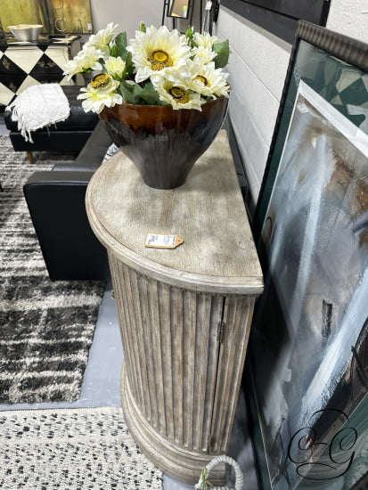 Grey Wash Weathered Demi Lune Chest With 2 Doors Shelving