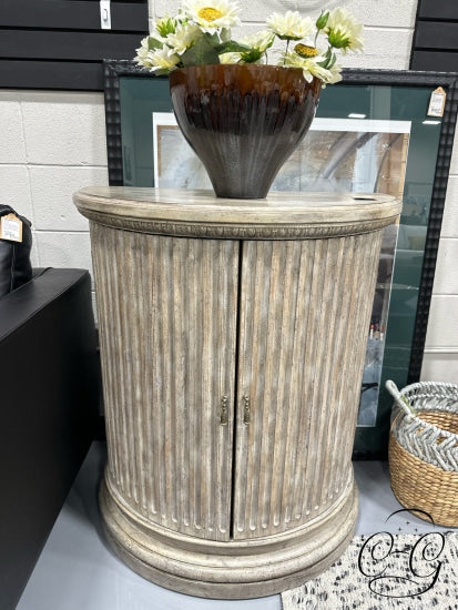 Grey Wash Weathered Demi Lune Chest With 2 Doors Shelving