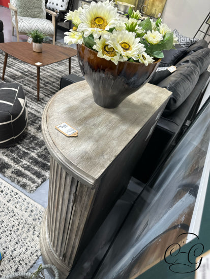 Grey Wash Weathered Demi Lune Chest With 2 Doors Shelving