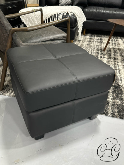 Hotel Grade Square Black Vinyl Ottoman W/Dark Legs