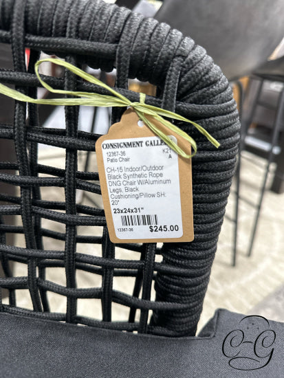 Indoor/Outdoor Black Synthetic Rope Dng Chair W/Aluminum Legs Patio