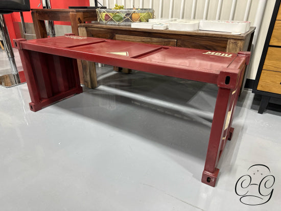 Industrial Red Metal Bench With Cream Star Design/Detailing