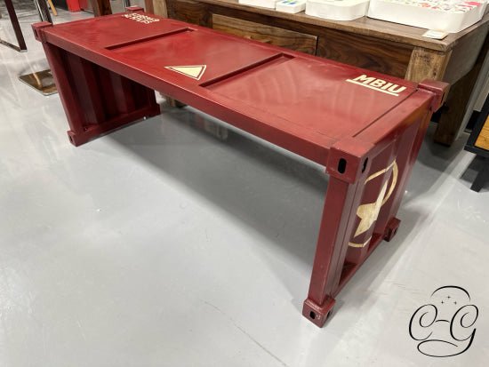 Industrial Red Metal Bench With Cream Star Design/Detailing