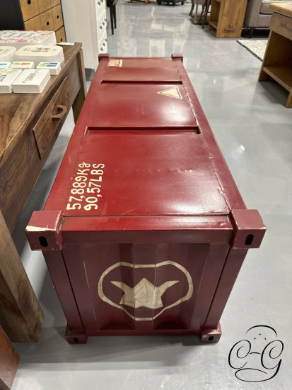 Industrial Red Metal Bench With Cream Star Design/Detailing