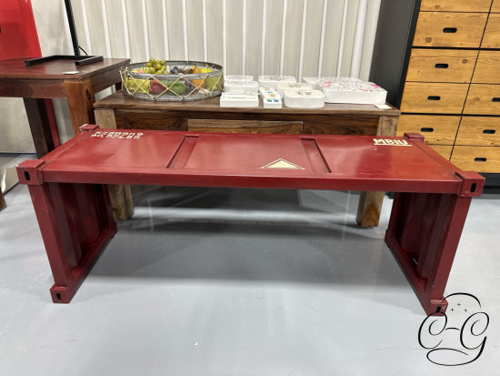 Industrial Red Metal Bench With Cream Star Design/Detailing