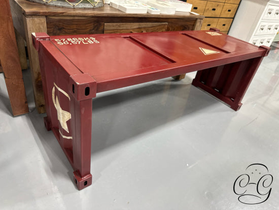 Industrial Red Metal Bench With Cream Star Design/Detailing