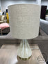 Iridescent Rounded Triangle Base Table Lamp With Beige Shade