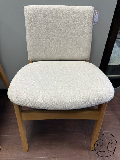 Ivory Fabric Dining Chair With Oak Finish Legs