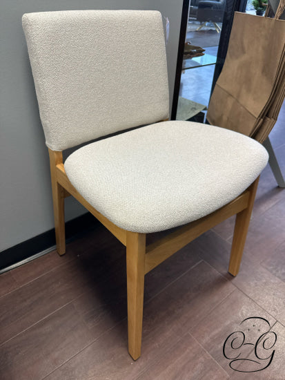 Ivory Fabric Dining Chair With Oak Finish Legs