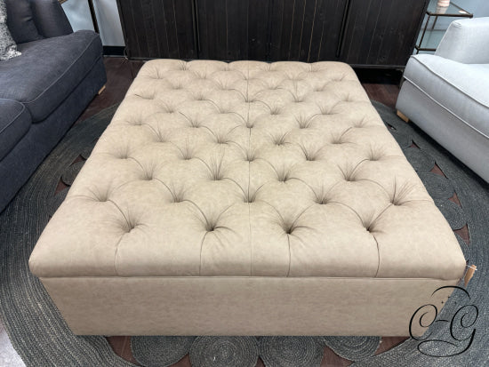 Large Taupe Vegan Leather Tufted Storage Ottoman On Castors 60x50x19’’ Storage Ottoman