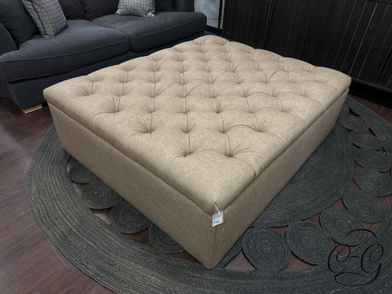 Large Taupe Vegan Leather Tufted Storage Ottoman On Castors 60x50x19’’ Storage Ottoman