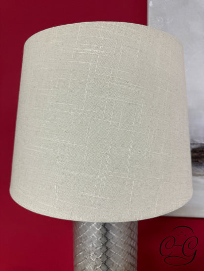 Lattice Design Etched Mercury Glass Table Lamp With Off White Round Shade