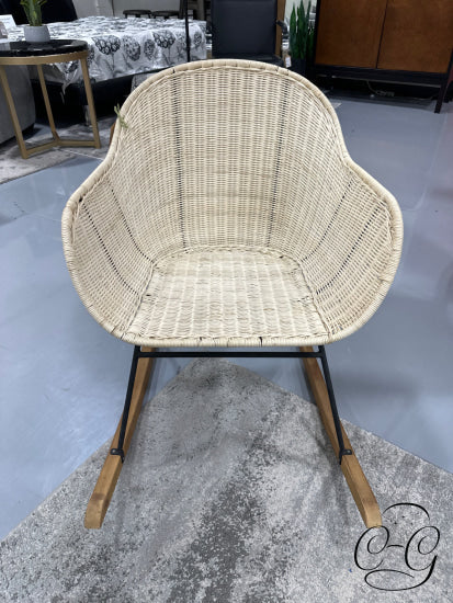 Light Finish Wicker Rocking Chair With Black Metal Frame