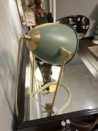 Light Green Metal Shade Table Lamp With Gold Frame