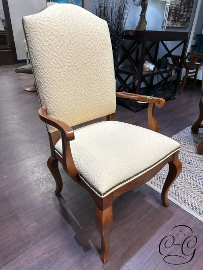 Light Yellow Vine Pattern Tone On Fabric Arm Chair W/Maple Cabriole Legs Dining