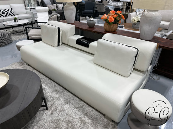 Limitless White Micro Leather3 Seater ’G’ Armless Sofa 2 Matching Pillows Leather