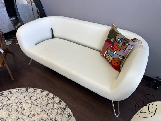 Limitless White Micro Leather Loveseat With Brushed Silver Steel Hairpin Legs Love